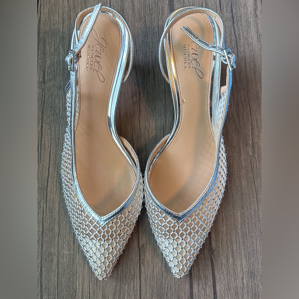 Jewel Badgley Mischka Crystal Embellished Mesh Pumps. Heel height 1.5 inches.